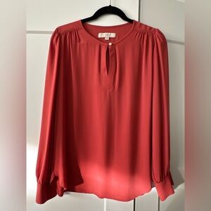 The Loft Long Sleeve Drapey Blouse, Burnt Orange, Size XS